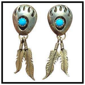 Gold and Turquoise Feather Drop Earrings